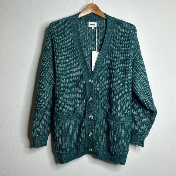 NWT MATE The Label Luxe Alpaca Oversized Cardigan Sweater Spruce Size Small
